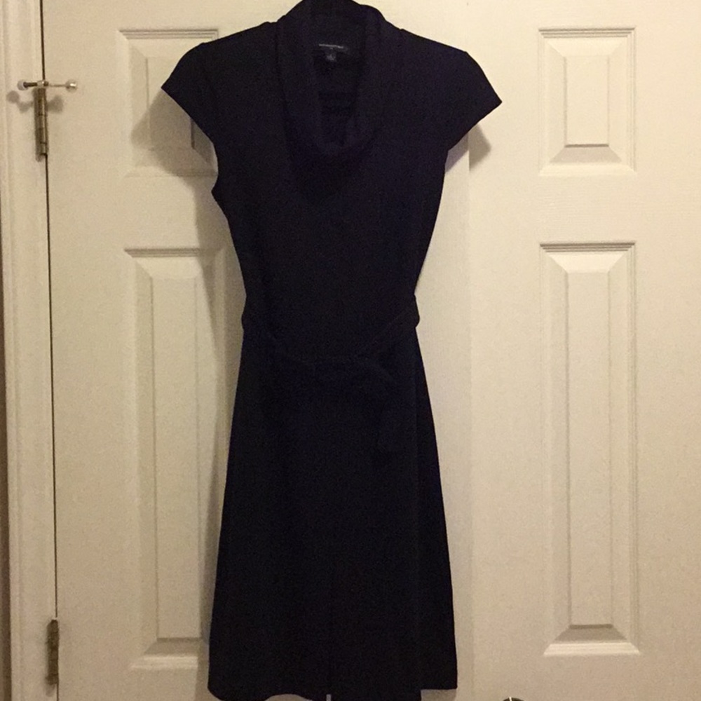 Black knit dress with belt